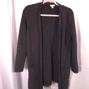 J Jill Women Small Grey Open Front Long Sleeve Silk Wool Cotton Cardigan Sweater